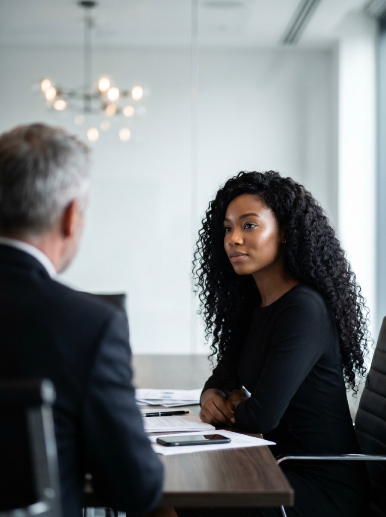 Candidate meeting a recruiter in a modern office